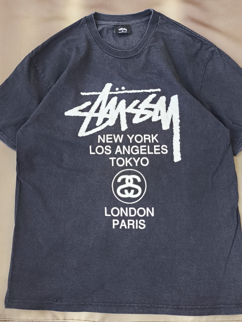 Stussy Faded World Tour Black Logo Graphic Tee Size Medium